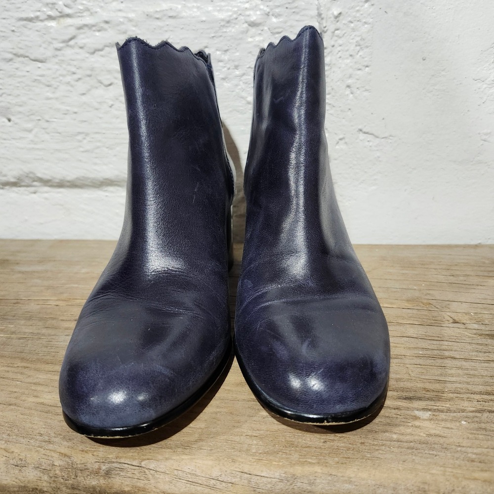 Lands End Navy Blue Leather Scalloped Ankle Boots Block Heel Womens 8B 487594‎ - Picture 5 of 9